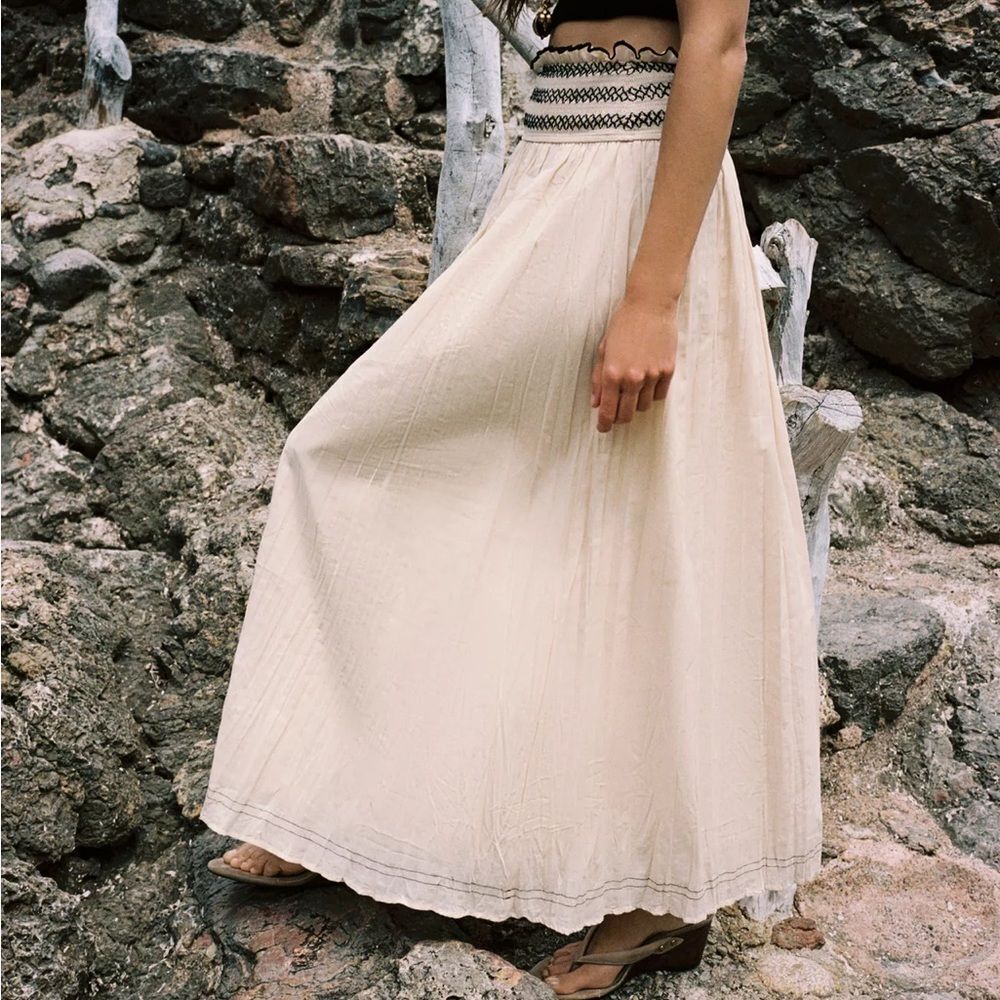 ZARA RUSTIC CONTRAST WAIST SKIRT - Picture 2 of 7